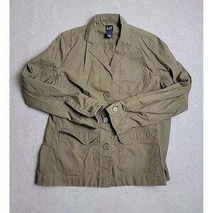 Gap Utility Field Jacket Womens Large Olive Green Cotton Button Up Chore Coat